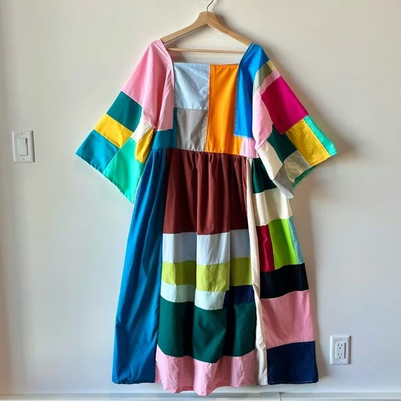 Handmade Quilted Patchwork Colorblock Dress SKU 02265 - Picture 3 of 16